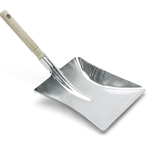 Pelle à poussière en Métal galvanisé, Beige/argent, 22 x 44 cm Poignée en bois 390 Grammes