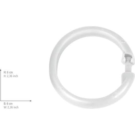 Anneaux pour Rideaux Gros Blanc Set de 12 - Set de 12 unités, Plastique, 6 x 6 cm, Blanc
