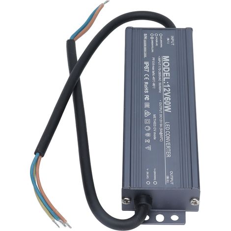 LED-Netzteil, Treibertransformator, IP67 wasserdicht, Konstantspannung, 60 W, AC 170–265 V, 12 V, 5 A (1/5)
