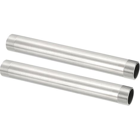 Raccord De Tuyau En Acier Inoxydable 304, 2 Pièces 3/4" BSP Mâle x 3/4" BSP Mâle Fileté 8" Longueur Nipple Tuyau Coulé Pour Extension De Tuyauterie, Argenté (1/5)