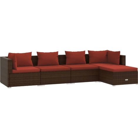 Salon de jardin meuble d'extérieur ensemble de mobilier 5 pièces avec coussins résine tressée marron (1/5)