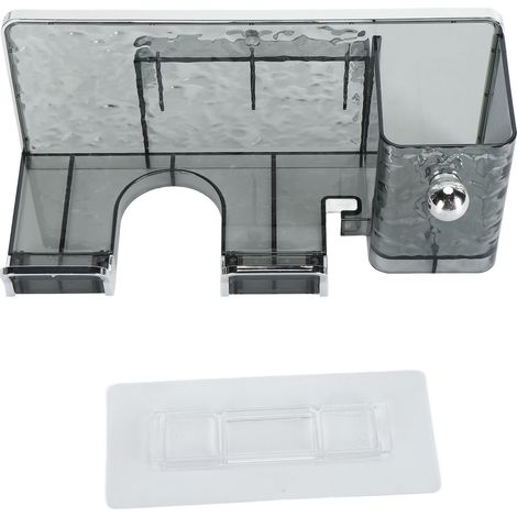 Porte-sèche-cheveux mural sans perçage, design vague d'eau, matériau plastique résistant à l'humidité, rangement compact pour salle de bain, gris translucide (1/5)