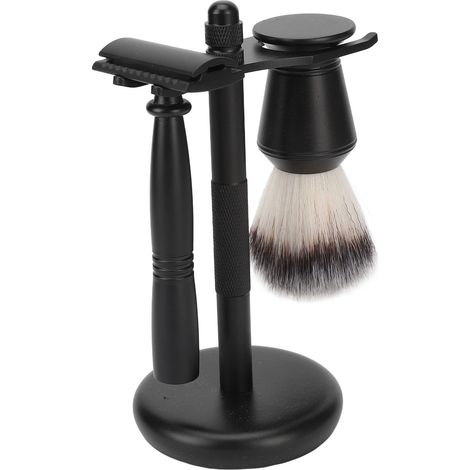 Kit tondeuse manuel double lame avec support, base en alliage et nylon, brosse à cheveux, ensemble taille-barbe pour homme (1/5)