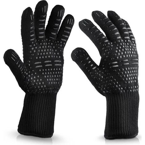 (noir)Gants de Cuisine Anti-Chaleur Protection Maximum. pour Four Gants , Barbecue Gants , Grill Gants , Cheminée Gants etc (1/4)