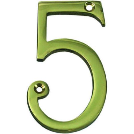 Numero civico 5 inglese in ottone lucido - 5 pz