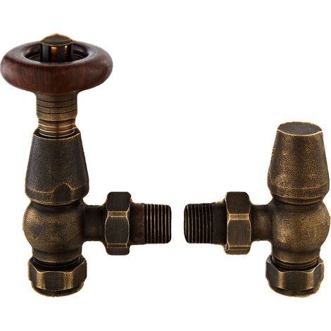 Bayswater Rounded Angled Thermostatic Radiator Valve + Lockshield Antique Brass (1/2)