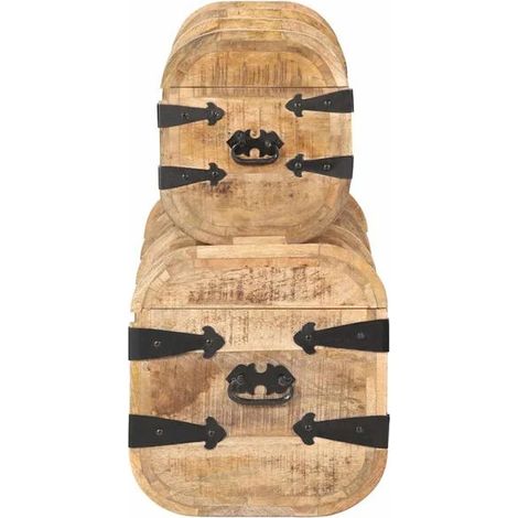 Lot de 2 Boîtes de Rangement en Bois de Manguier Massif, Coffres de Stockage Décoratifs Style Bohème pour Salon, Chambre ou Entrée (1/5)