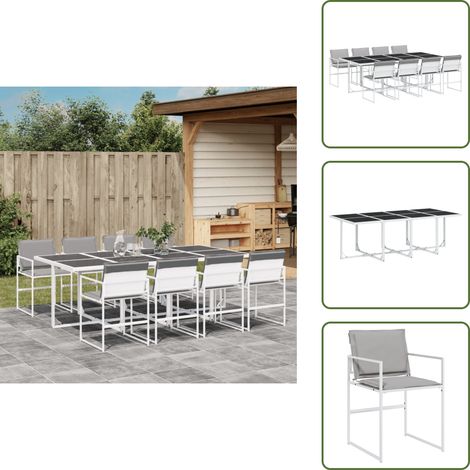 Ensemble à manger de jardin avec coussins 9 pcs blanc textilène - Meubles De Jardin - Salon De Jardin - Set De Jardin - Table De Jardin - Chaises De Jardin (1/5)