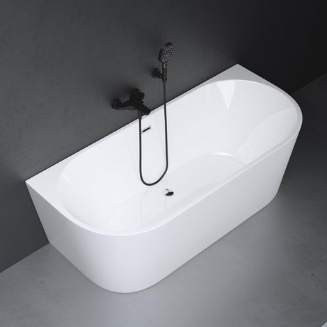 Mai & Mai Freistehende Badewanne Acryl Oval Acryl-Standbadewanne inkl. Pop Up Ablaufgarnitur Weiß 170x75x58cm Vicenza519 (1/5)