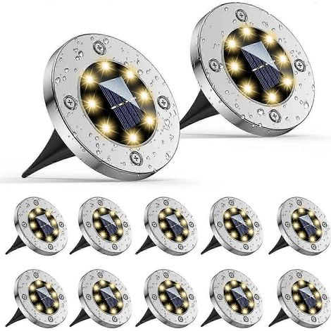 Lot de 12 lampes solaires d'extérieur Zetoke, 8 spots solaires LED, étanches IP65, pour allées, jardins et terrasses. (1/5)