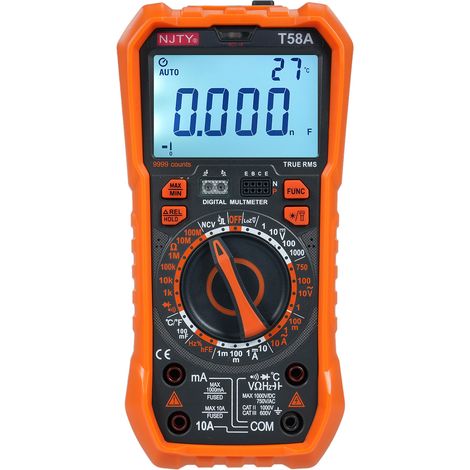 Multimètre numérique NJTY T58A, 9999 points de mesure, multimètre de tension CA/CC et de capacité, outils professionnels pour électriciens (1/5)