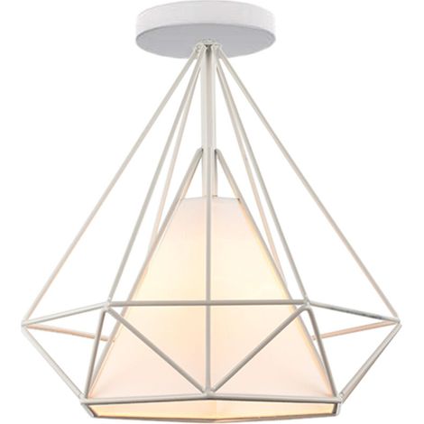 Moderne Plafonnier Cage Forme Diamant E27 25cm Lustre Suspension Industrielle Blanc 1PCS (1/5)