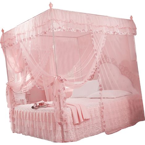 Rideau de lit à baldaquin Luxury Princess avec 3 ouvertures latérales, moustiquaire intégrée (rose M) (1/5)