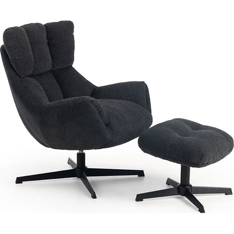 Sillon Amelia + Reposapies. Butaca Giratoria Relax, 1 Plaza, Gris Oscuro (1/5)
