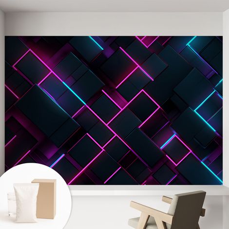Papier peint intissé avec imprimé pour décoration intérieure pour rénovation a motif - Colle incluse gratuite Géométrie néon 152x104 cm (1/5)