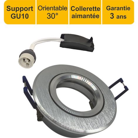 [JAMAIS UTILISÉ] Support spot chrome encastrable orientable aimanté + douille GU10 inclus - garantie 3 ans