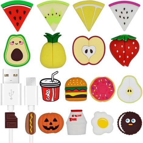 ZOLGINAH 18 pezzi di protezioni per cavi con simpatici disegni di frutta e snack, proteggono i cavi e prevengono la rottura, custodia protettiva per iPhone/iPad (1/5)