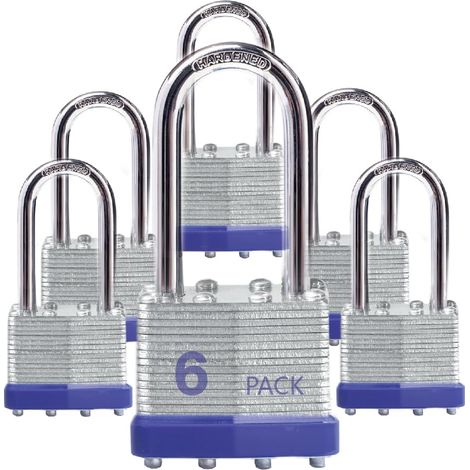 Lot de 6 cadenas d'extérieur à clé avec la même clé – Cadenas à clé en acier laminé avec anse longue, pour loquet à moraillon, abris de jardin, clôtures, casier de rangement, école, salle de sport (1/5)
