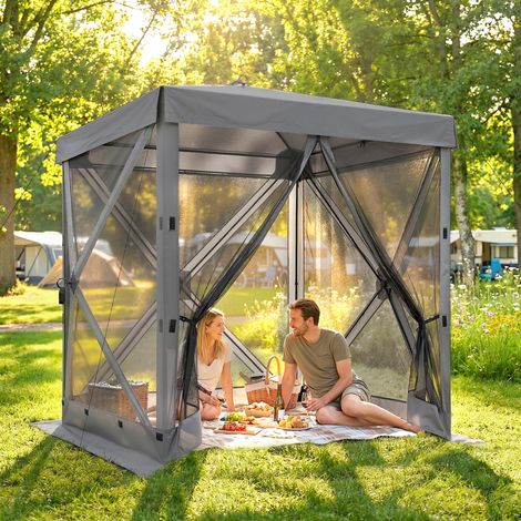 Pavillon pliant 1,85 x 1,85 m, étanche et résistant à l'hiver, avec 4 panneaux latéraux en filet, sac de transport et protection UV 30+. (1/5)