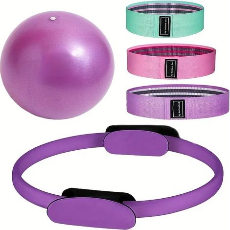 Yoga-Ring-Set – Heimfitnessgerät – ideal für Fitness- und Flexibilitätsübungen – komplettes Krafttrainingsset – Pilates-Ring-Set – 5-teiliges Set – Heimfitnessgerät – inklusive Yogaball, Widerstandsba