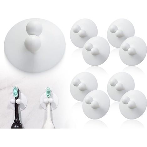 Juego de 8 soportes impermeables con ventosa para cepillos de dientes – no requiere perforación, gancho para maquinilla de afeitar, color blanco.