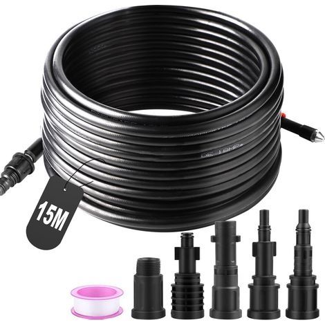 15M 180bar Sonde de Débouchage pour Tuyau Haute Pression avec 5 Adaptateurs Déboucheur Canalisation pour Nettoyeur Haute Pression Tuyau de Nettoyage Haute Pression (1/5)