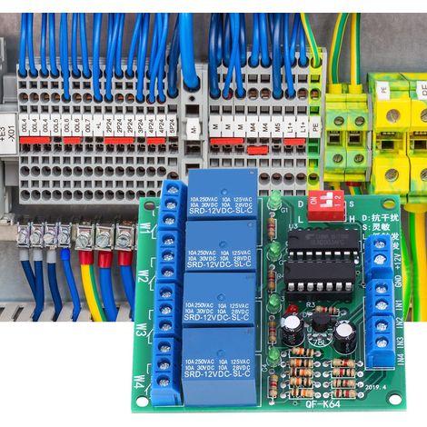 K64 A-12V 4-Kanal-Relaismodul, einstellbare Empfindlichkeit, High/Low-Pegel-Trigger, selbstverriegelnder Schalter (1/5)