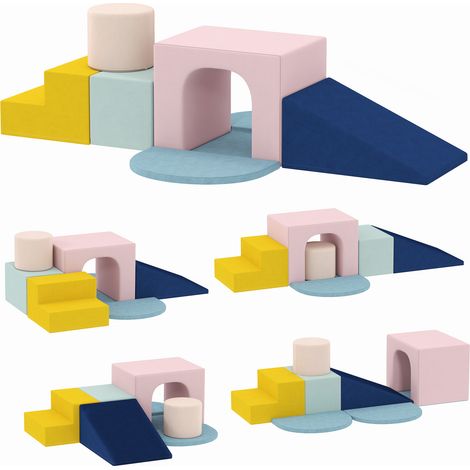 Ensemble de 8 blocs de mousse pour enfants avec housses en velours lavables pour grimper et ramper, multicolores (1/5)