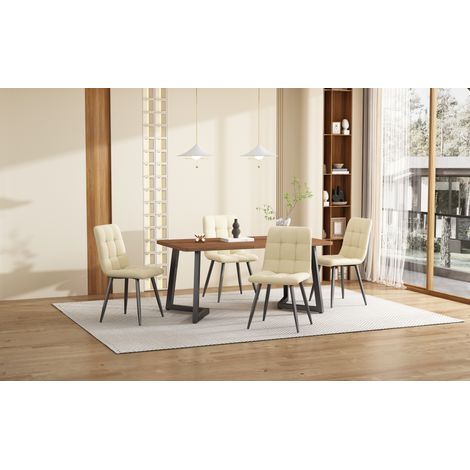 Rechteckiger Esstisch 117x68 cm aus MDF mit schwarzen Metallbeinen und Nussbaumoptik (1/5)