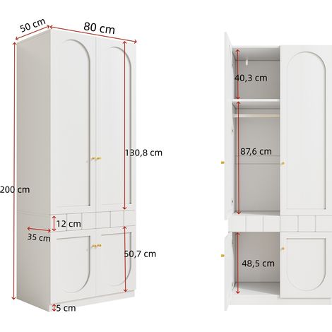 Schrank-Set 80x50x200 cm und 50x40x180 cm Weiß MDF mit Kleiderstange, Schubladen und Stauraum (1/5)