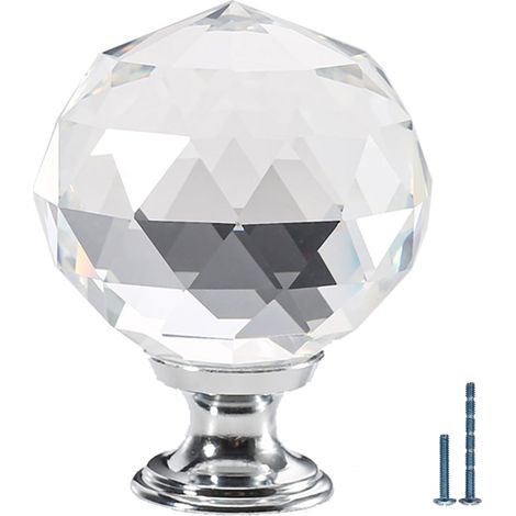 12 pièces boutons de tiroir en cristal, poignée de bouton de meuble en cristal de 40 mm poignées de garde-robe modernes pour boutons de tiroir d'armoire transparents (1/5)