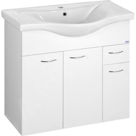 Aqualine – Meuble sous vasque simple 75x74x35 cm en MDF stratifié blanc – 2 tiroirs – Installation suspendue – 50082A