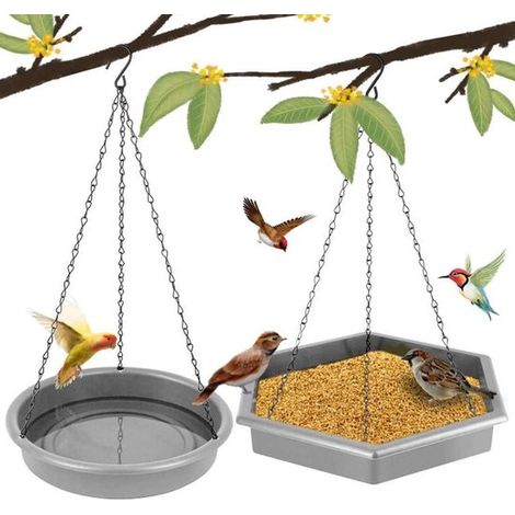 XL 2-in-1 Vogelfutterstation für den Außenbereich mit Vogeltränken (Dunkelgrau)