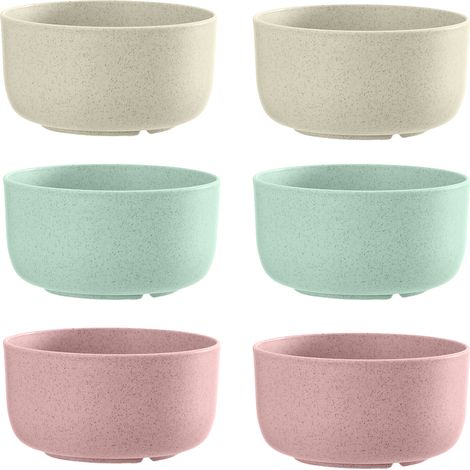 Nvzi-a 13 oz Microwave-Safe Bowl Set - 6 Wheat Straw Bowls. Small, stylish bowls. Sturdy and unbreakable for dinner, rice, dessert, snacks, noodles, cereal, and more. Microwave, freezer, and dishwashe