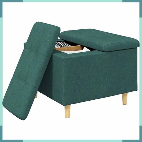 876821 Pouf de rangement avec coussin Vert foncé 60 x 60 x 45 cm tissu (1/5)