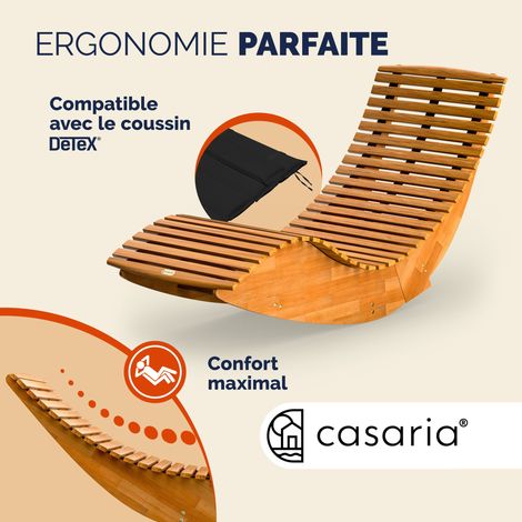 CASARIA® 2x Chaise longue à bascule JAVA en bois d'acacia certifié FSC Pliable transat ergonomique jardin Sauna Capacité de charge 160kg