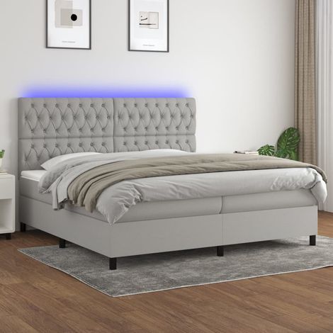 Sommier tapissier matelas confortable et LED,Lit adulte pour Chambre,Ensemble Lit matelas Gris clair 200x200 cm Tissu -BVN44020 (1/5)