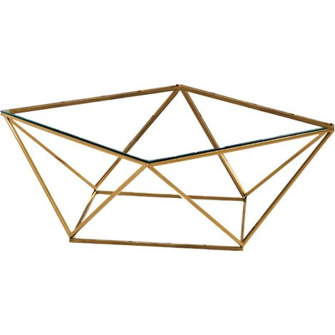 Table Basse ALINA Gold plateau verre Transparent 100x100x45 cm