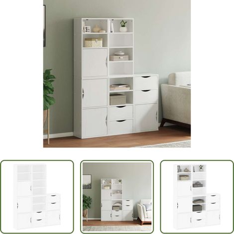 vidaXL Beistellschrank Weiß - Beistellschränke 5 Stk. ODDA Weiß 40x24x79 cm Massivholz Kiefer (1/5)