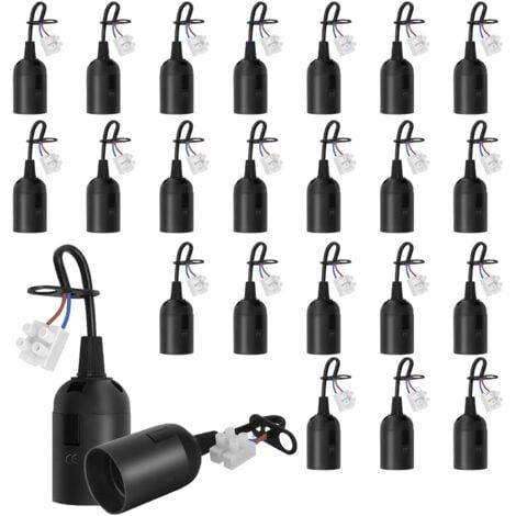 24 pièces Douilles E27 avec câble, Douilles de chantier rénovation, Supports d’ampoule E27 remplacement avec câble pour ampoules LED, halogènes et incandescentes, Noir (1/4)