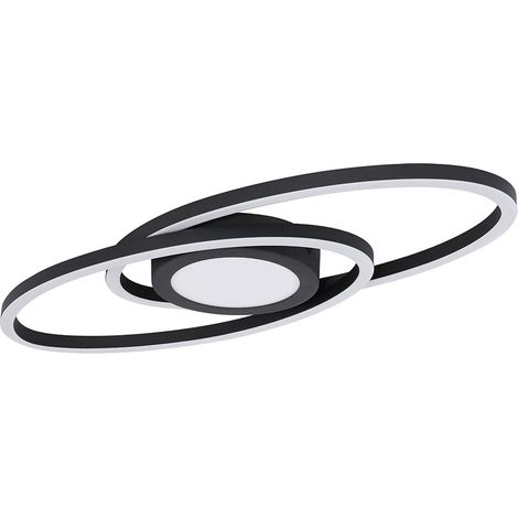 Plafoniera LED forma curva design metallo plastica opale bianco plafoniera due anelli, 1x LED 24 W bianco caldo, LxPxH: 57x23x4cm