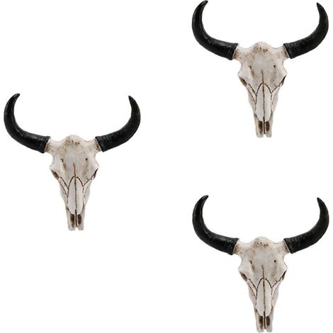 Lot de 3 Resin Longhorn Cow Skull Head mur Hanging décor 3D Animal Wildlife Sculpture Figurines Crafts Horns (1/5)