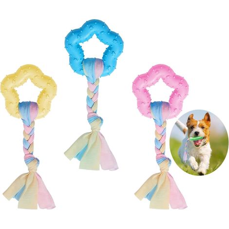 3-Piece Puppy Toy Set for Small Dogs, Dog Chew Toys, Puppy Teething Toys, for Dental Health, Relieves Anxiety (Pink, Yellow, Blue) (1/5)