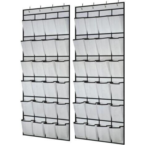 Lot de 2 organiseurs suspendus au-dessus de la porte, étagères à chaussures avec 24 grandes poches en filet 8 crochets, rangement pour chaussures, rangement pour gadgets pour cuisine, chambre, salle d