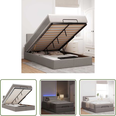 vidaXL LED-Beleuchtung - Ottoman-Bett mit Matratze & LEDs Taupe 120x200 cm Stoff (1/5)