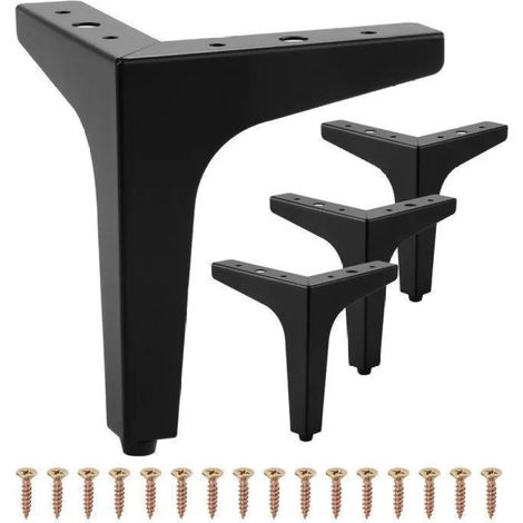 Lot de 4 Pieds de meuble, Métal, Triangulaire, 10cm, Noir, Avec vis, Pour canapé table armoire chaise (1/5)