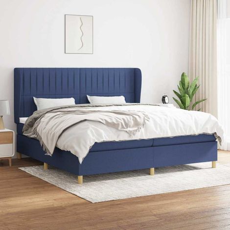 Cama box spring con colchón tela azul 200x200 cm (1/5)