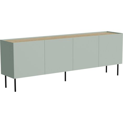 Credenza Sagrado, Madia da salotto con quattro ante battenti e vani interni, Rialzata da terra, 200x40 h70 cm, Verde e Rovere (1/5)