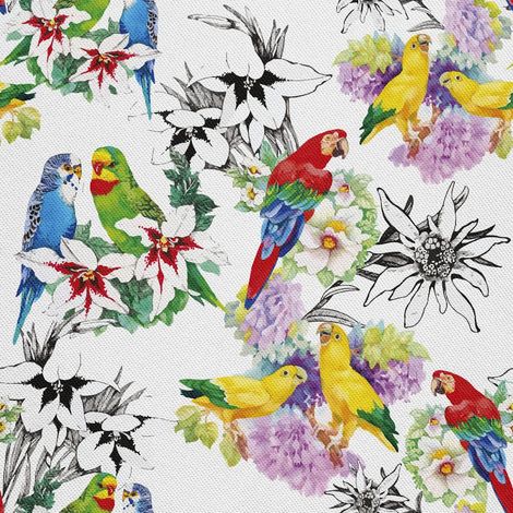 Tissu d'extérieur décoratif Oxford - motif fleurs et perroquets peints I DX405 (1/5)