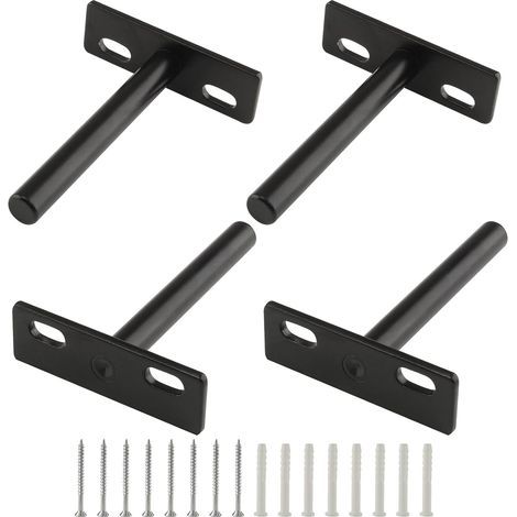 Set di 4 staffe per mensole galleggianti da 7,6 cm (3 pollici), staffe per mensole a scomparsa resistenti, supporti a parete nascosti per mensole galleggianti in legno, nere - Mensola a muro (1/5)